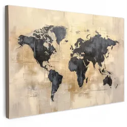 LEINWANDBILD Weltkarte - Gold - Schwarz - Abstrakt Deko Schlafzimmer 30x20 cm