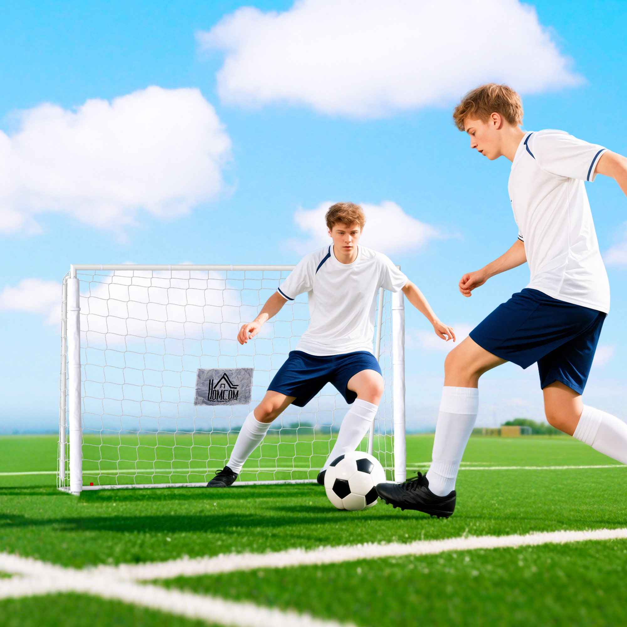 Homcom Porta da Calcio per Adulti e Bambini, Rete con Bersaglio e Pali in Tessuto Oxford, 186x62x123cm, Bianco