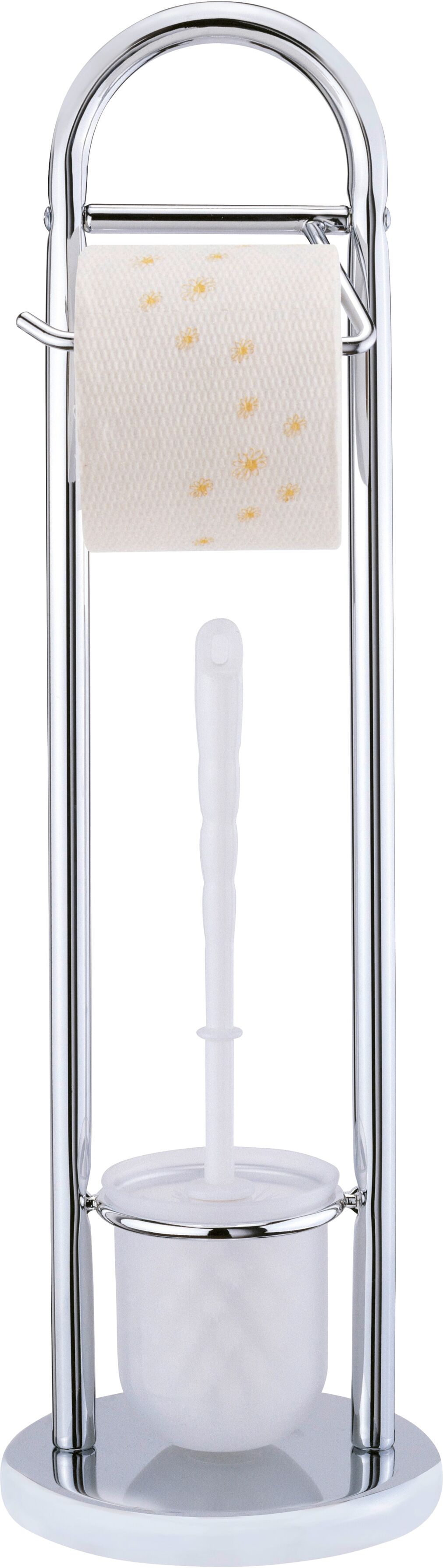 WC-Garnitur WENKO "Siena", silber (glänzend), H:63cm L:19cm, Edelstahl, Reinigungsbürsten, WC-Garnitur, Stand WC-Garnitur, Toilettenpapierhalter, Rollenhalter & WC-Bürste