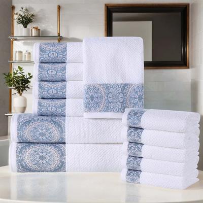 Superior Medallion Cotton Jacquard Texture 12 Piece Assorted Towel Set