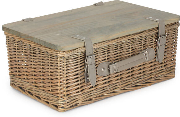Lily Manor Wicker Gift or Storage Hamper Basket with Lid Antique Wash 19cm H x 46cm W x 30cm D