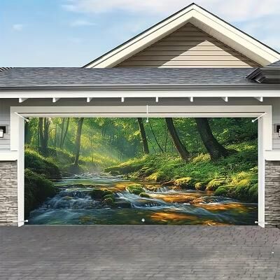 LightInthebox Garage Door Cover Large Hanging Backdrop Garden Vintage 3D Party Outdoor Shooting Backgrounds Front Door Home Decor