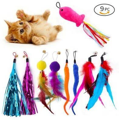 Uplift Picks 9 Pack Feather Cat Toy Replacement Heads Interactive Wand Tassel Toy Set For Cats 9 Pack Feather Cat Toy Replacement Heads Interactive Wand Tassel Toy Set For Cats