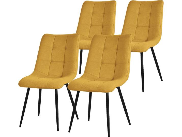 ML-Design Esszimmerstühle 4er Set Senfgelb, Wohnzimmerstühle mit Stoffbezug und Metallbeinen, Küchenstühle mit Rückenlehne