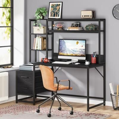 BLUEBELL Rustic Computer Office Desk with Drawers and Hutch