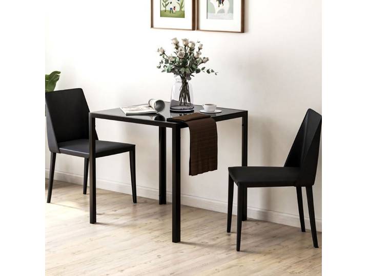 CollaHausse Table à Manger Carrée 4 Places Verre Trempé Cuisine 75x75 cm Noir