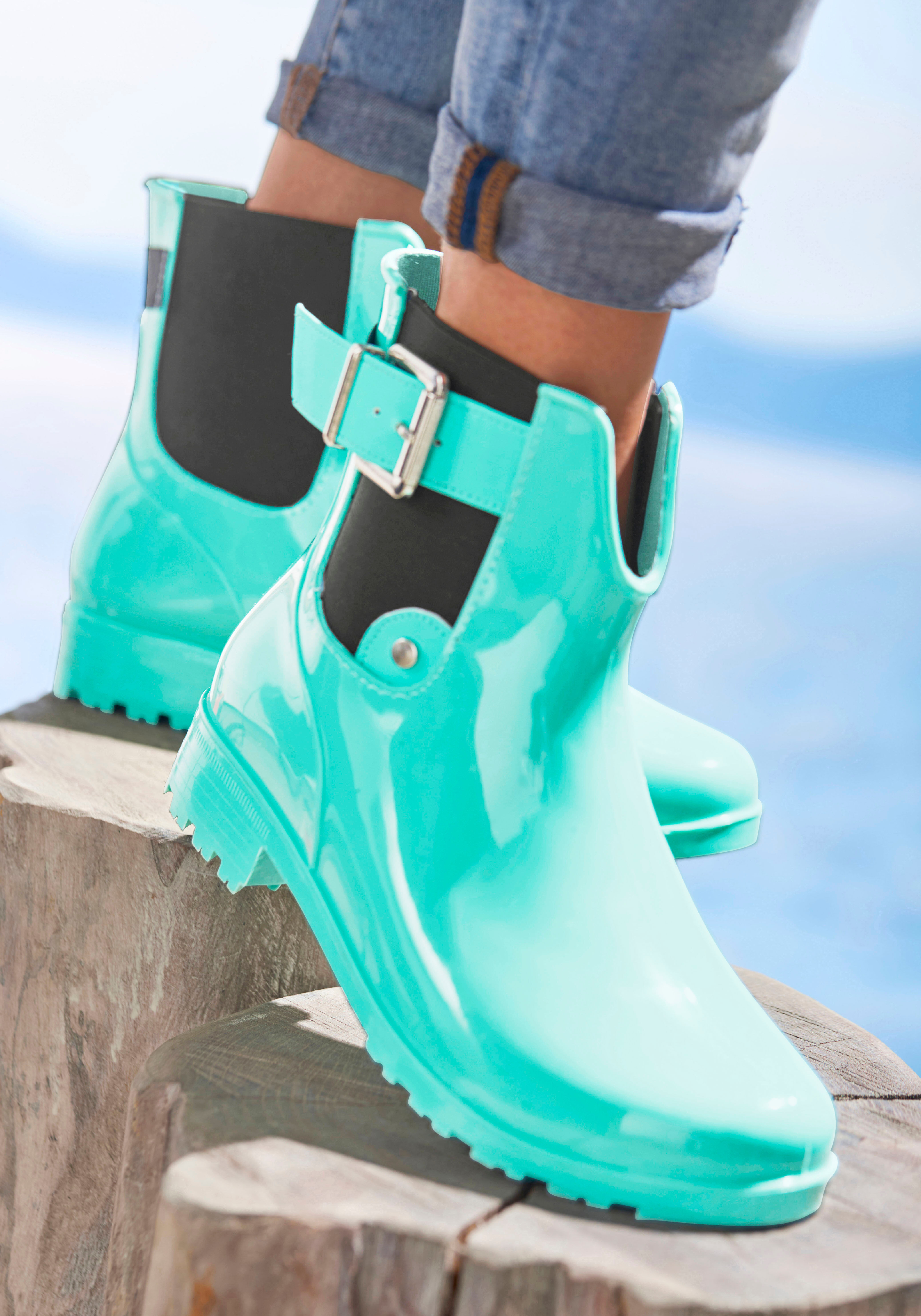 Gummistiefelette VIVANCE "Herbststiefelette", Damen, Gr. 37, Textil, blau (türkis), Obermaterial: 100% PVC. Decksohle: 100% Textilmaterial. Futter: 100% Textilmaterial. Laufsohle: 100% Synthetik, glänzend, unifarben, Basic, Schuhe Gummistiefelette, Gummis