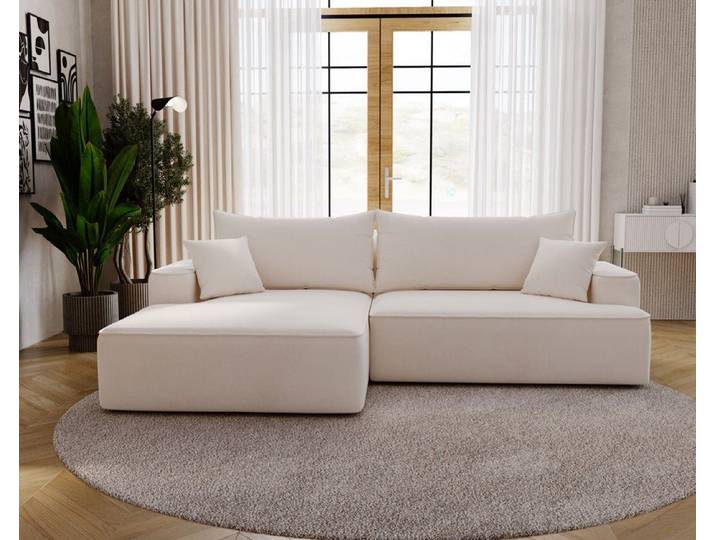 Designer Ecksofa Fresh in Samt mit Schlaffunktion und Stauraum - Hellgrau - Rechts - Samt - Luxusbetten24