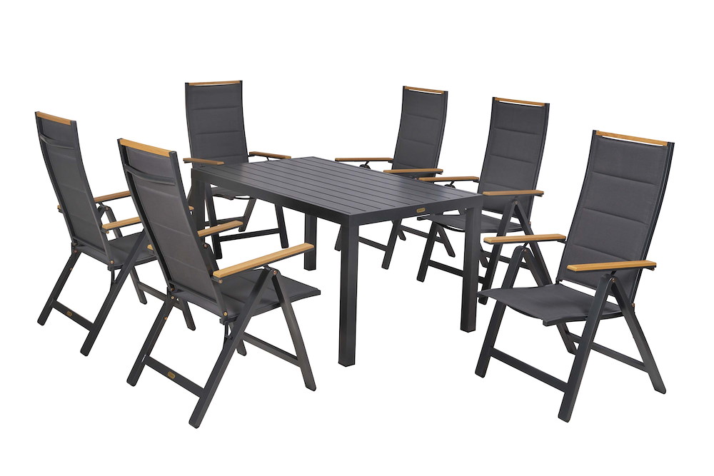 MERXXHANDELS Verona Set 7tlg Alu/Text/Kunst 1 Tisch 150 x 90 cm 16980385