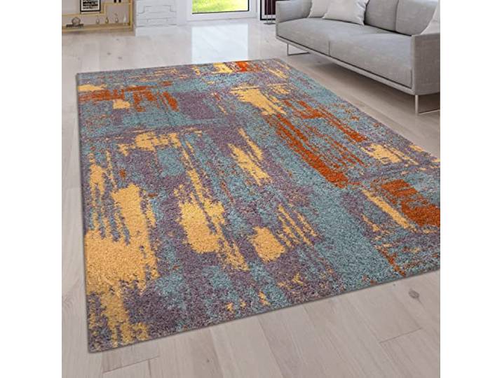 Paco Home Hochflor Teppich Wohnzimmer Schlafzimmer Moderne Vintage Optik Shaggy Abstraktes Muster, Grösse:120x160 cm, Farbe:Bunt 3