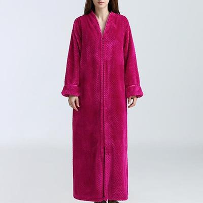 Damen-Fleece-Bademäntel, flauschig, flauschig, warm, Pyjama-Kleid, Bademantel, Nachthemd, 1 Stück, reine Farbe, Plüsch, schlicht, bequem, für zu Hause, tägliches Bett, Korallensamt, warm,
