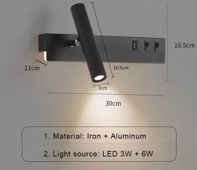 Friendly Fresh Finds Adjustable LED Wall Reading Light With USB Port And Switch black Left cool White(5500 7000k)