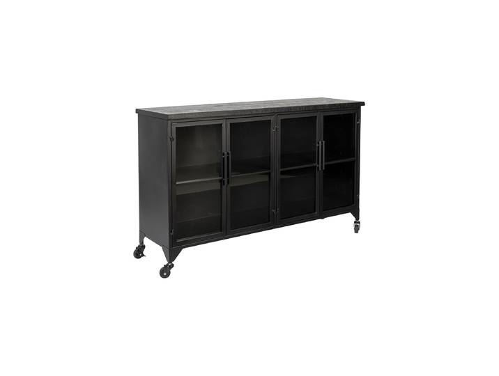 Design Sideboard „Ferre“ mit Rollen, 4-türig Schwarz White Label by Bloomingloft
