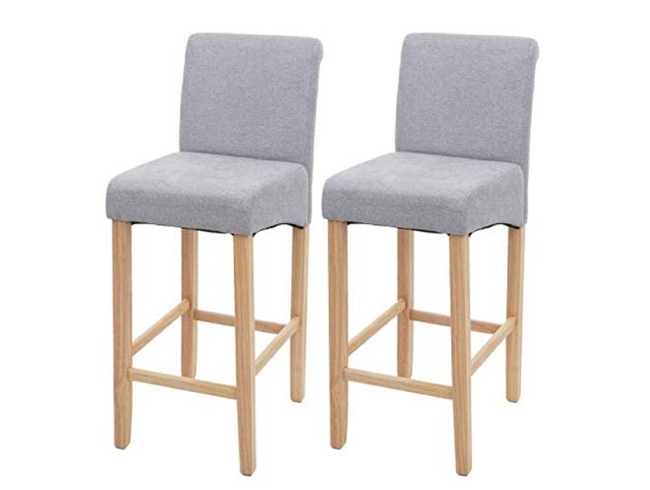 Mendler 2er-Set Barhocker HWC-C33 - hellgrau, helle Beine, Textil Barstuhl, Tresenhocker, Holz