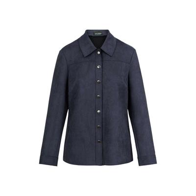 Kurzjacke GOLDNER "Kurzgröße Leichte Damenjacke in Velourslederoptik", Damen, Gr. 21, blau (marine), Obermaterial: 95% Polyester PES. 5% Elasthan EL., Modisch, normal, Manschette, Jacken Kurzjacke, Velourslederoptik
