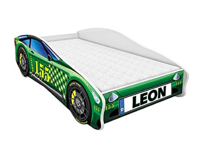 ACMA Autobett 140x70 cm mit Matratze und Lattenrost - Kinderbett Auto personalisiert mit Name, Modell 7, stabiles Jugendbett für Kinderzimmer, belastbar bis 120 kg