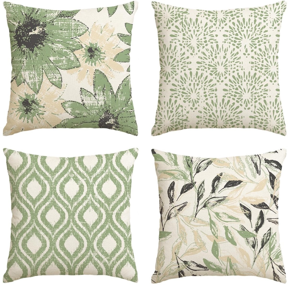 Aladdien Kussenslopen Retro Bloemen 4-delige set Groen 45x45 cm