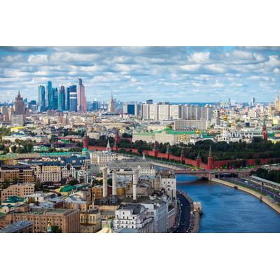 Fototapete PAPERMOON "MOSKAU-STADT FLUSS SKYLINE BRÜCKEN KREML ROTE PLATZ", bunt, B:5m L:2,8m, Vlies, Tapeten