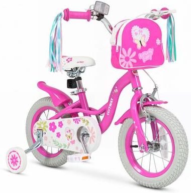 Costway 12 Inches Girls Bike with Front Bag and Streamers for 3-4 Years Pink