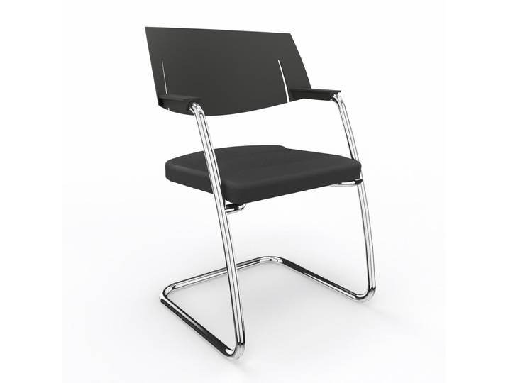 Freischwinger LAS HELLO Schwarz mit Fixarmlehnen, Freischwinger-Gestell, Neu - Perfekt für Besucher und Gäste
