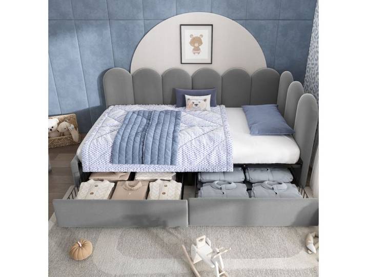lit adulte daybed rangement 90x190 avec 2 tiroirs velours gris structure angle réversible canapé compact chambre Grjofek