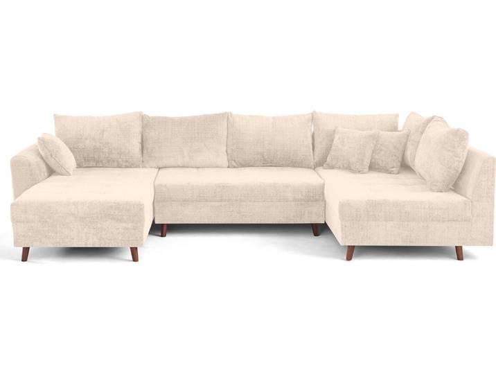 Lisa Design Rune - canapé panoramique d'angle droit 7 places en velours texturé \, Beige