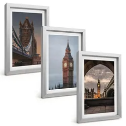 BILDER SET 3er Set - 20x30 cm Silberner Rahmen - London Bridge Big Ben Uhr