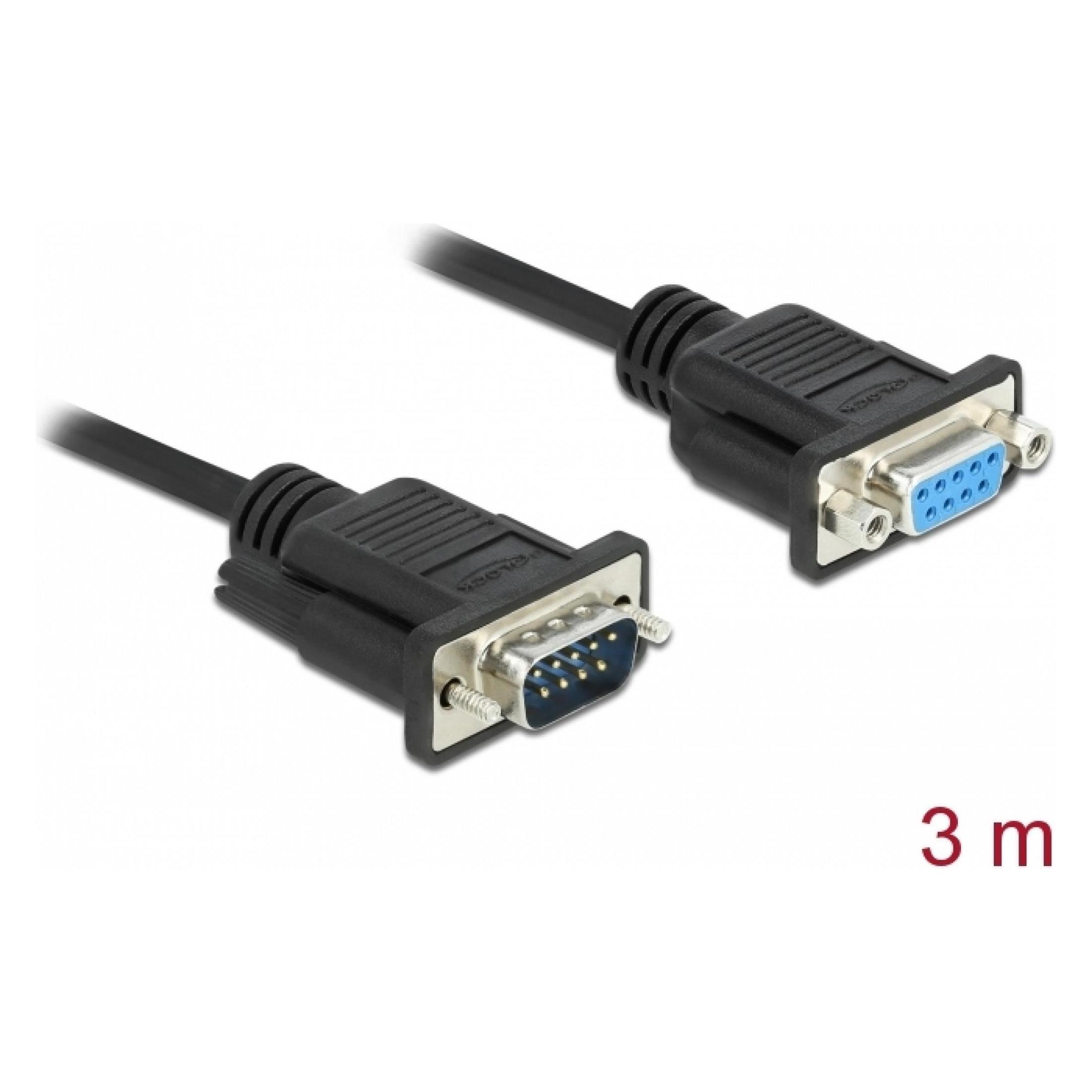 Delock Anschlusskabel Nullmodem RS-232 DB9, f-m 3 m (3 m, Industriekabel) (86617)