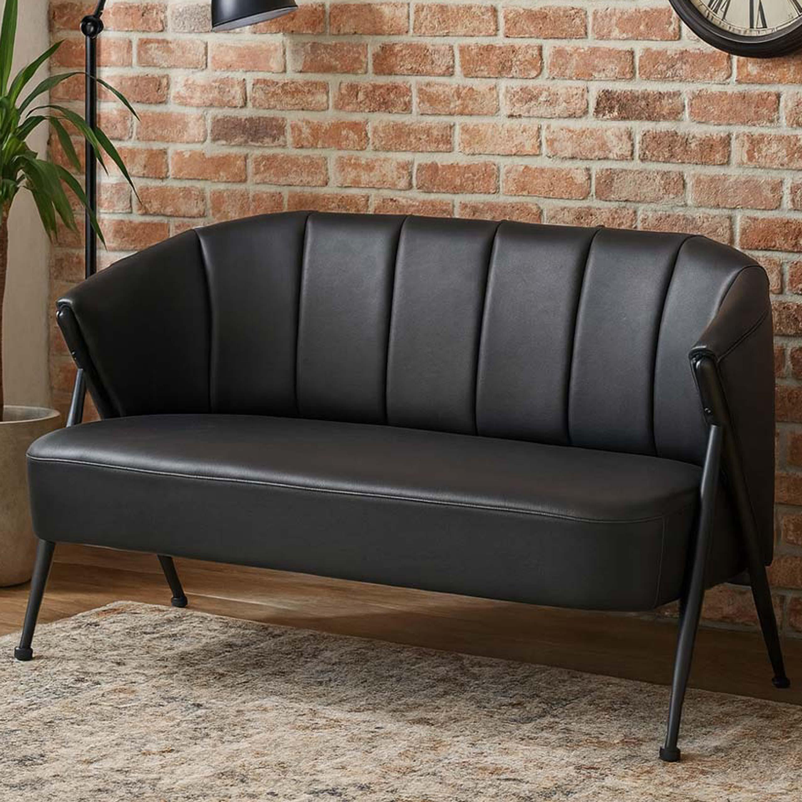 2er-Sofa MCW-P30, Zweisitzer Polster-/Lounge-Sofa Couch Vintage Retro Industrial Metall Kunstleder schwarz