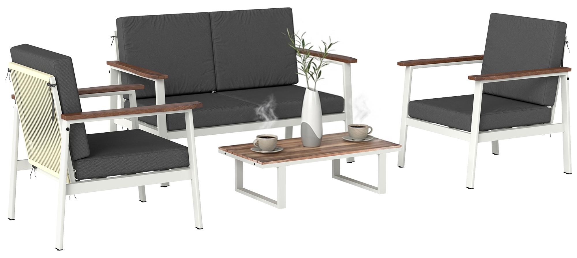 Gartensofa-Set fš¹r 4 Personen: 2 Sessel, Sofa, Couchtisch.