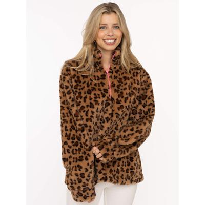 Troyer ZWILLINGSHERZ "Fake Fur Troyer Cozy Leo", Damen, Gr. XL, braun, Obermaterial: 100% Polyester, Pullover Troyer, mit Stehkragen, Reißverschluß, flauschiges Material, Leo-Allover