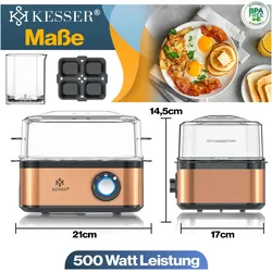 Kesser Elektrischer Eierkocher für 1-8 Eier mit Warmhaltefunktion, Eierkocher, Schwarz, Kupfer