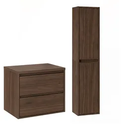BADMÖBEL 60cm 2er-Set Dunkles Holz