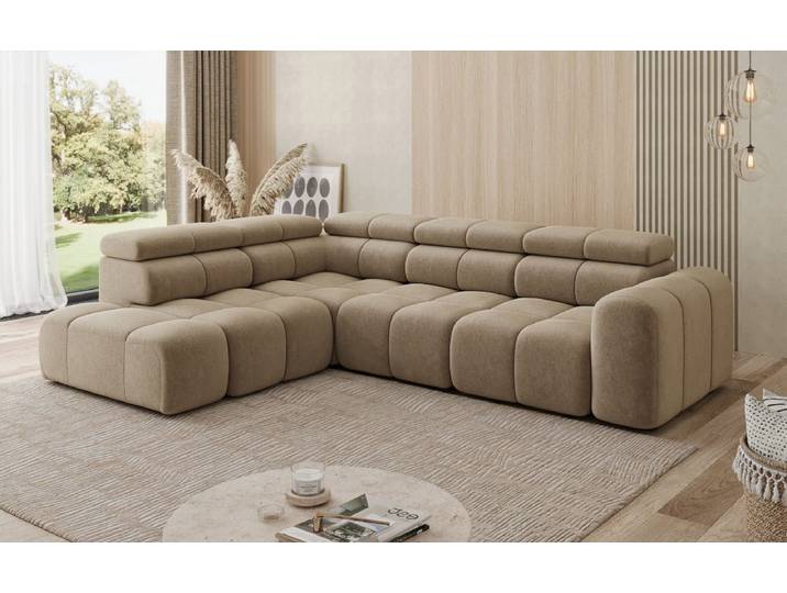 Designer Ecksofa Mia Maxi in Chenille - Beige - Links - Chenille - Luxusbetten24