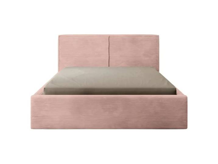 Lit coffre velours côtelé 140x200cm rose
