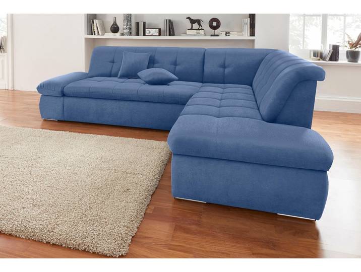 Ecksofa, Chenille, Blau 273×216 cm, Mit Bettfunktion & Armlehnenverstellung, Modern, Domo-collection