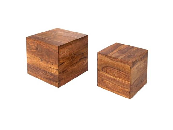 invicta INTERIOR 2er Set Beistelltische Würfel MAKASSAR Sheesham Stone Finish Couchtische Satztische Würfeltische Tischwürfel Holztische Tischset