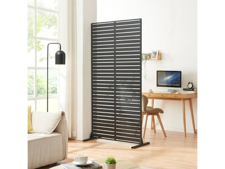 casa.pro Paravent Trolu Indoor Trennwand Raumteiler für Wohnzimmer Büro Metall 200 x 100 x 50 cm Raumtrenner freistehend Lamellenoptik Schwarz