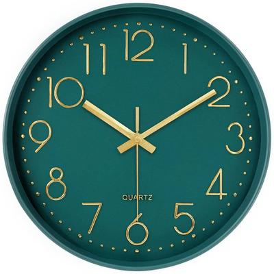 Uplift Picks Modern Silent Wall Clock With Tempered Glass And 3D Numbers green gold 8 Inch