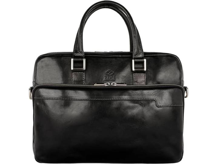 Time Resistance Leren Aktetas Heren en Dames Leren Laptoptas voor laptop tot 13 Handgemaakt Italiaanse Volnerfleer, Zwart