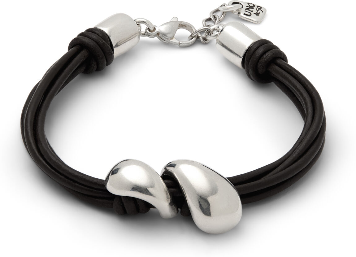 UNOde50 Pulsera en cuero con dos gotas bañadas en plata Plateado M