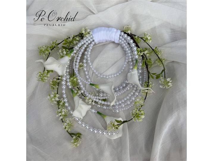Peorchidée rustique blanc mariée perle Bouquet Calla Lily fait à la main mariage Faux Bouquet Boho fleur cerceau couronne Teouw Boeket