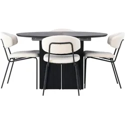 Ebuy24, Essgruppe, Matilda Essgruppe Esstisch mit Auszug schwarz 4 Stühle Bouclé weiss. (MDF)