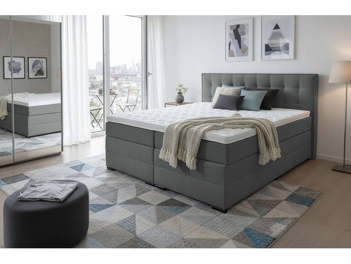 Boxspringbett HOME AFFAIRE Köln, Doppelbett, Polsterbett, Federkernbett, Komforbett, 160, 180 cm , grau, B:167cm L:219cm, 100% PES, Komplettbetten, Boxspringbett, inkl. Topper, zwei Bettkästen, Taschen-Federkernmatratze, Härtegrad 3