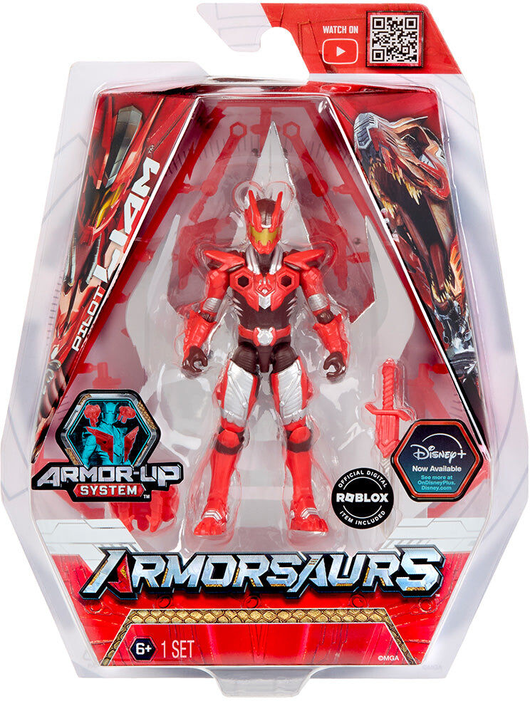 MGA Entertainment Armorsaurs T-Rex Pilot Liam Roberts 3.75-Inch Action Figure - Red & Silver - 11 Points of Articulation - Ages 3 and Up