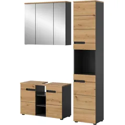 BADMÖBEL-SET Eiche, grau 3-teilig 133 cm, Komplettset mit Soft-Close