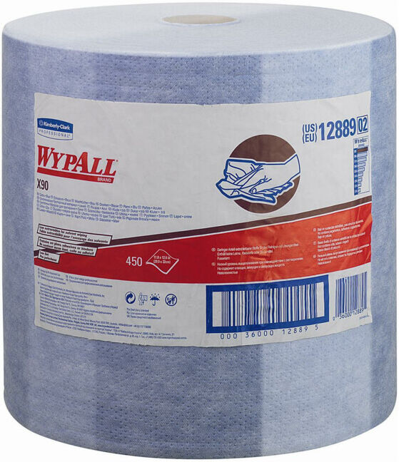 WypAll X90, 1 grande rouleau de 450 lingettes bleues 2 couches (12889)