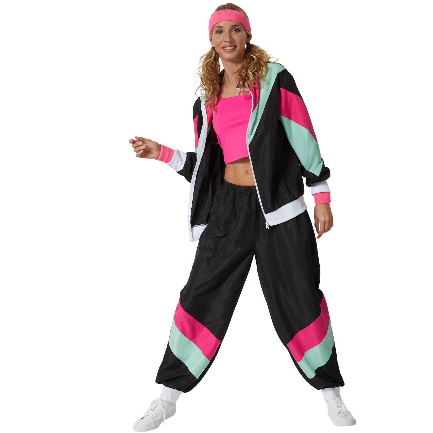 tectake® Damenkostüm Retro 80er 90er Jahre Jogginganzug