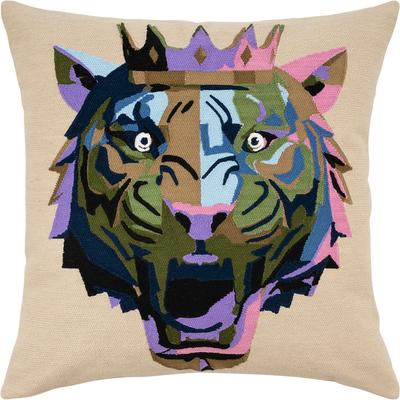 Dekokissen PAD "LION", bunt (sand, gemustert), B:45cm L:45cm, Baumwolle, Polyacryl, Dekokissen_Sitzkissen_Kissenhüllen, Hochwertige Stickerei mit beeindruckender Detailtiefe