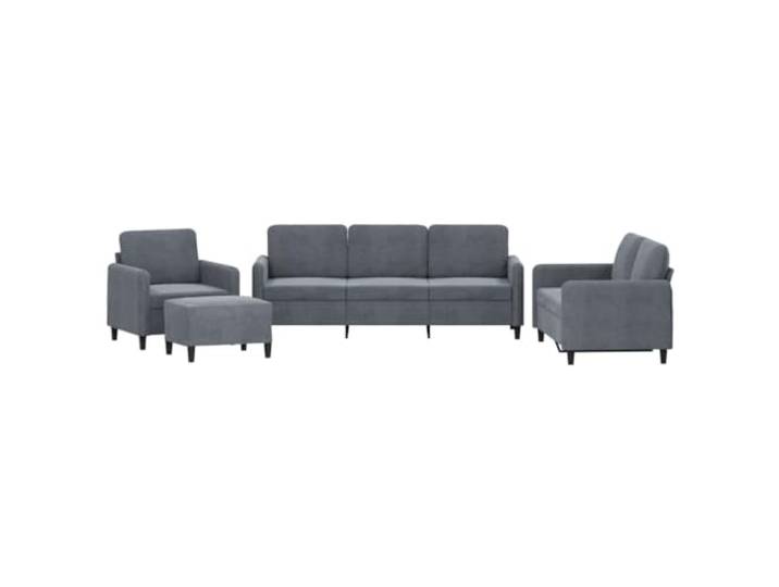 GHVBNMF 4-TLG Sofagarnitur mit Sessel 2er 3er Sofa Hocker Samt Dunkelgrau Eleganter Samtbezug, stabile Metallbeine und weiche Polsterung fuer maximalen Komfort im modernen Wohnzimmer.